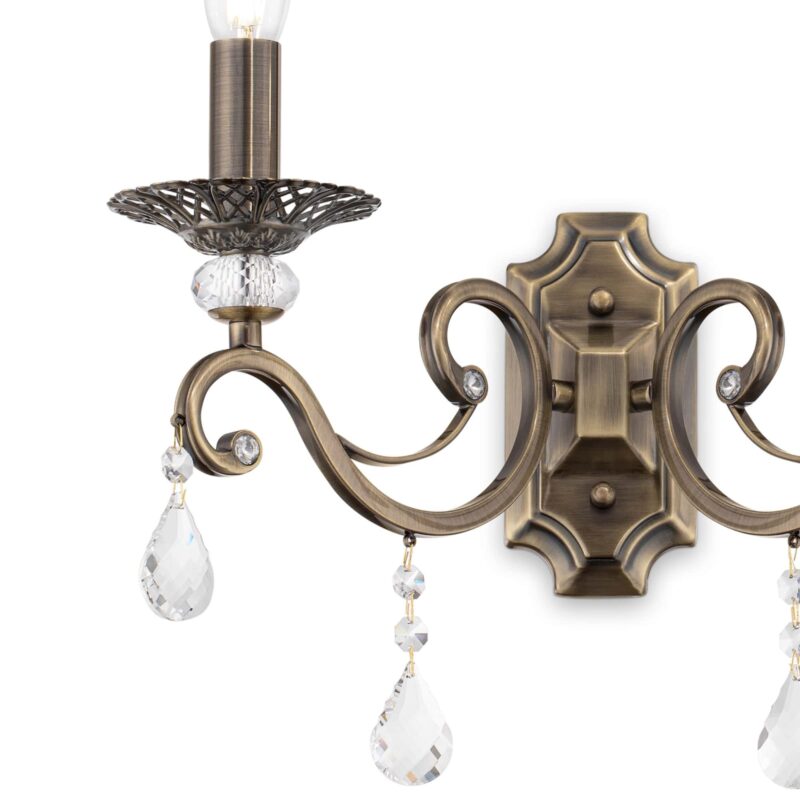 grace bronze wall lamp, 2 light, metal, crystal, 39cm wide