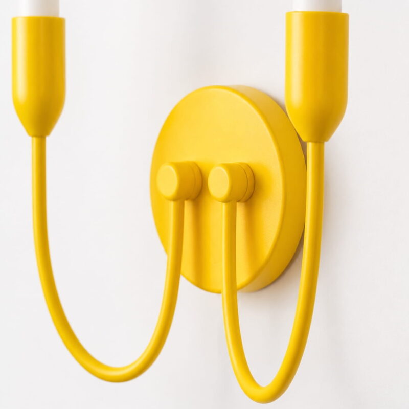 argust yellow wall lamp, 2 light, steel, white gloss glass shades, 21cm wide