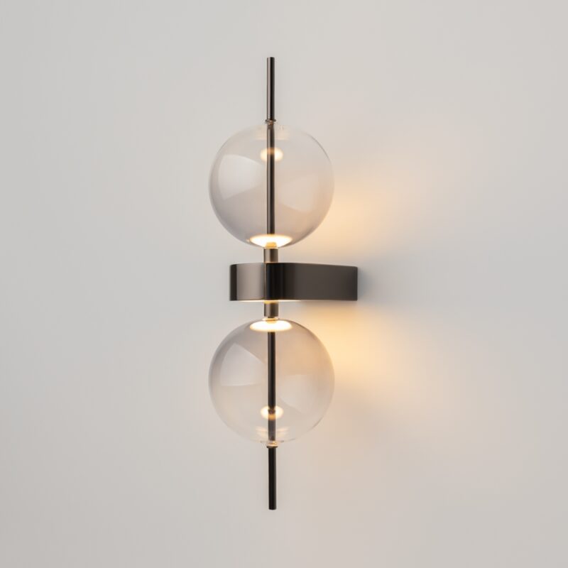 double moon black led wall light, smoked glass, 3000k, 8w, 12cm wide