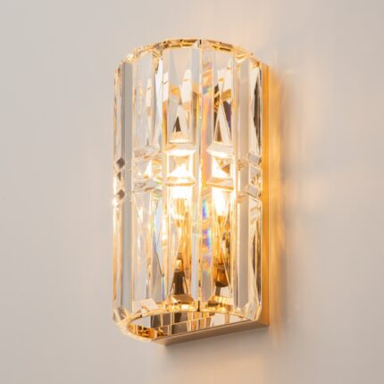 facet short wall light, gold metal, clear crystal glass, 1 lamp, 25cm wide
