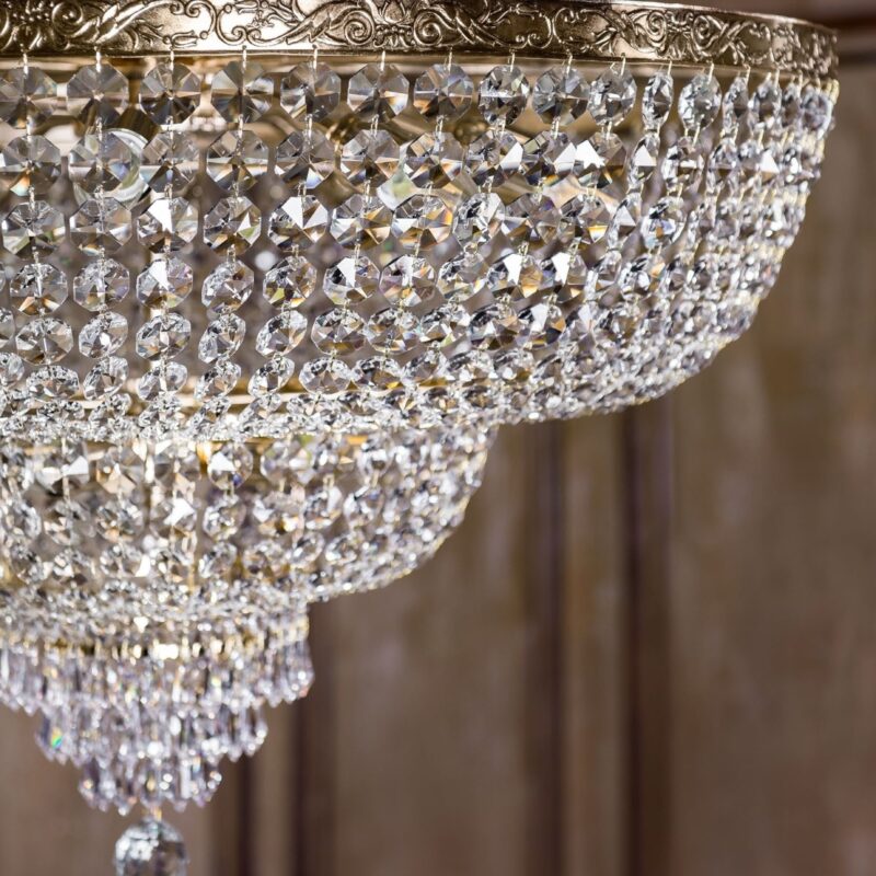 palace 14 light ceiling lamp, gold antique metal, crystal glass, 80cm wide
