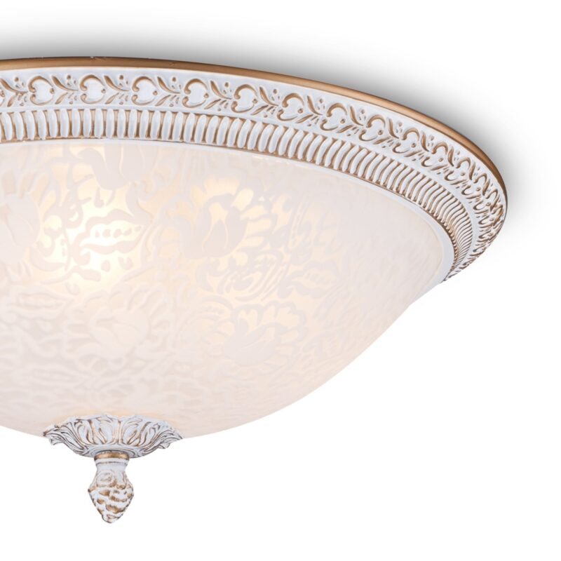 pascal white & gold ceiling lamp, flush, 3 light, metal, glass, 35cm wide