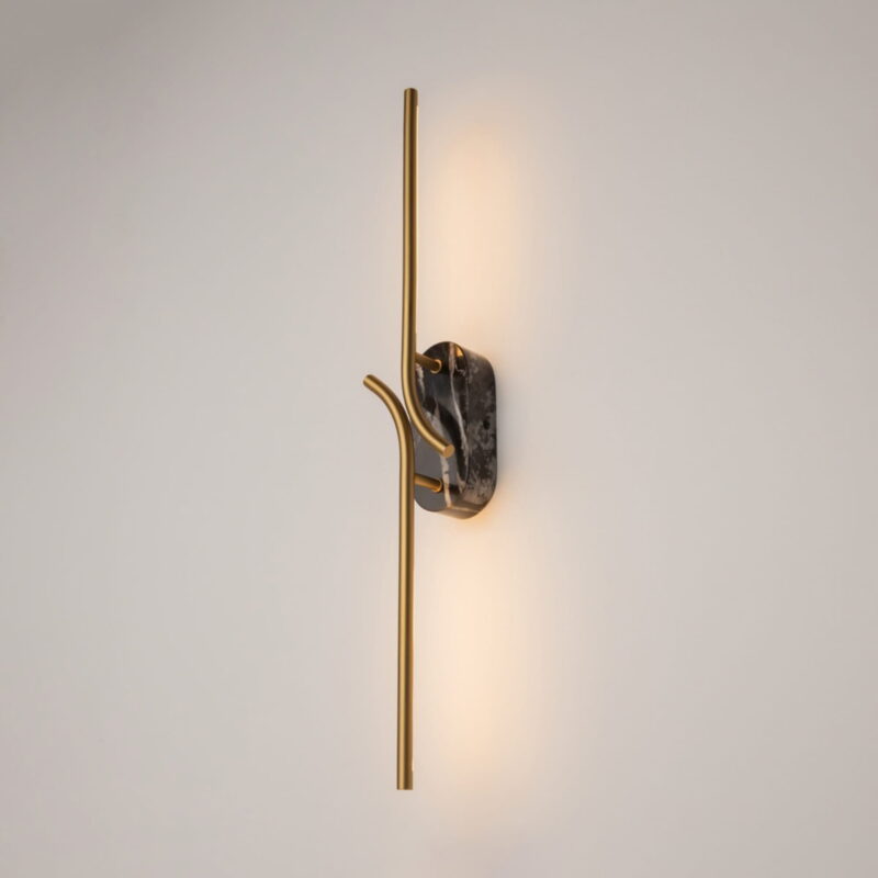 renaissance brass & black marble wall washer light, led, 3000k, 63cm height
