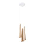 Syla 3 Light Natural Wood Pendant Light, GU10, White Suspension, 20cm Width
