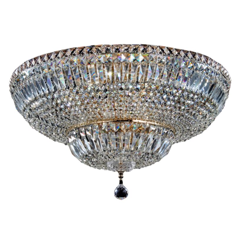 basfor tiered 16 light, crystal flush ceiling lamp, gold, 60.5cm wide