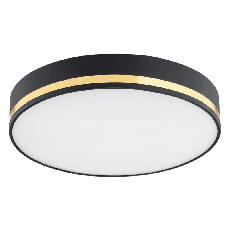 erome large flush ceiling light, black & gold, 3 lamp, 45cm width