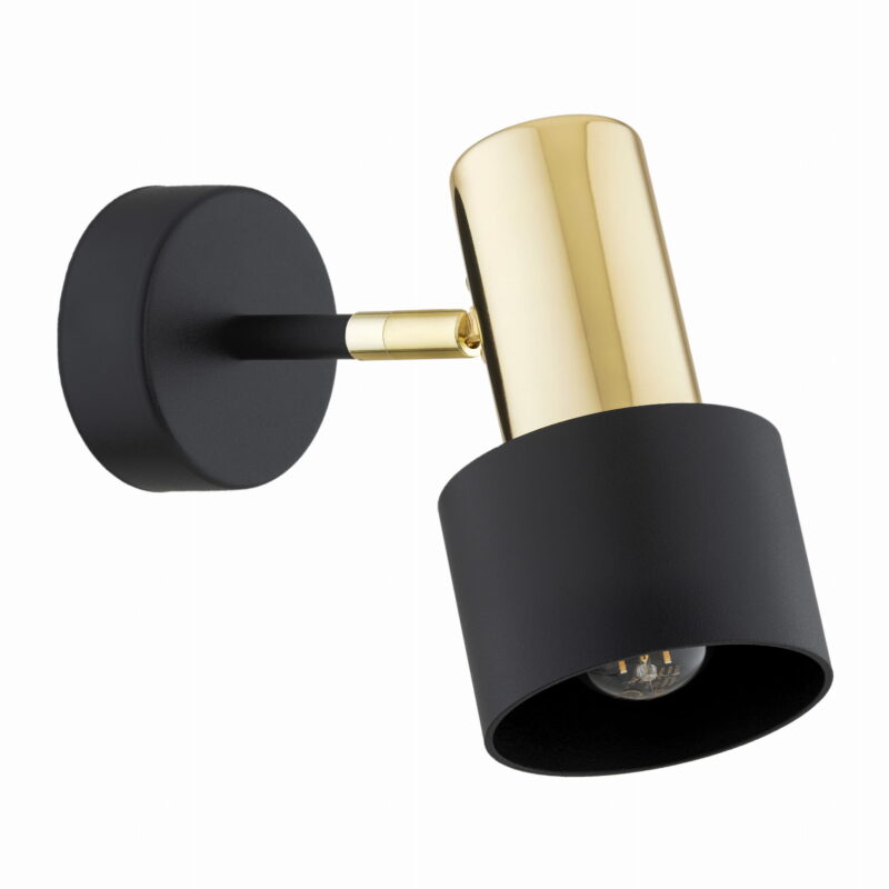 Oria wall spotlight switched off showing lamp bulb inside black cylindrical shade.