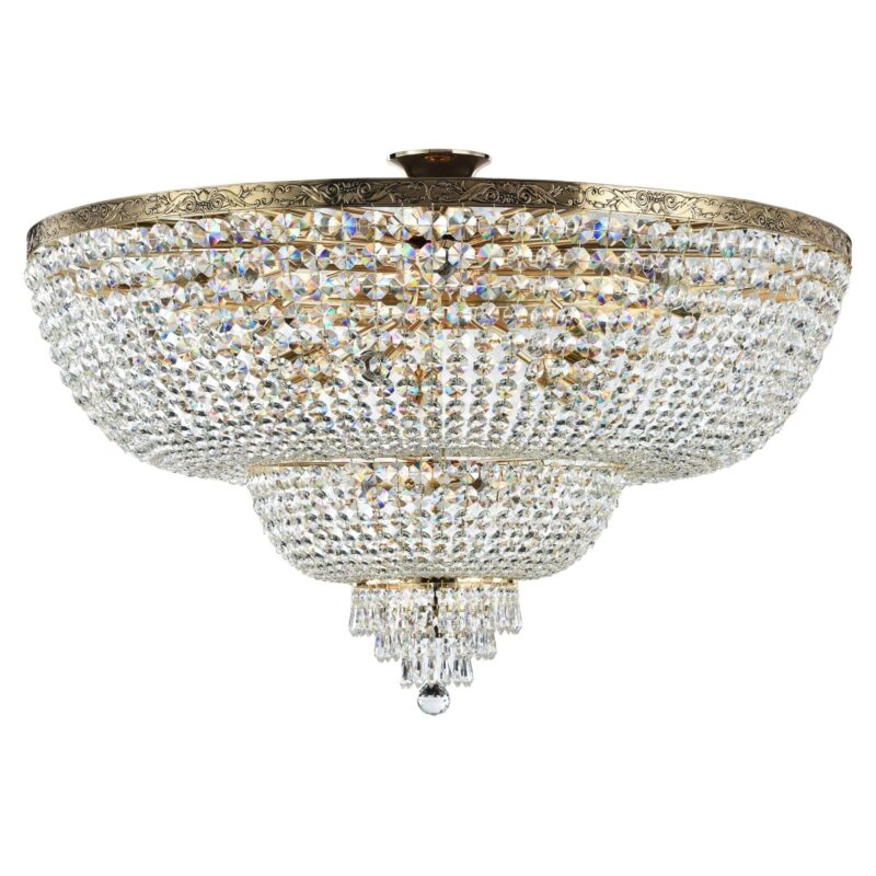 palace 18 light tiered ceiling lamp, gold antique, clear crystal, 100cm wide