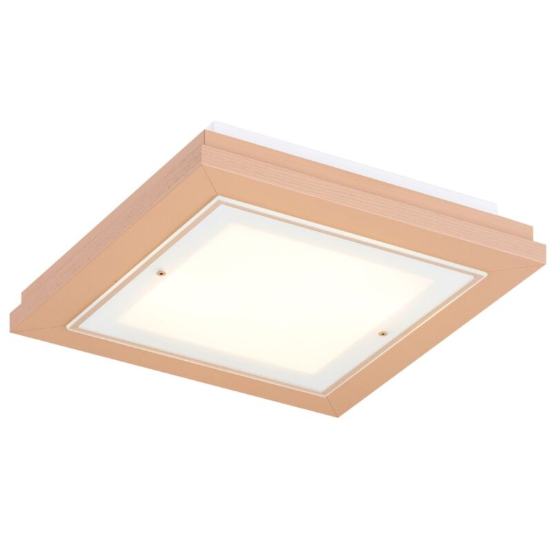 tayber large peach flush ceiling light, 4 lamp, glass, wood, 52cm wide