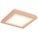 Tayber Medium Peach Flush Ceiling Lamp, 4 Light, Glass, Wood, 42cm Wide