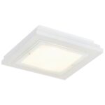 Tayber Small Cream White Flush Ceiling Light, 2 Light, Glass, Wood, 32cm Wide