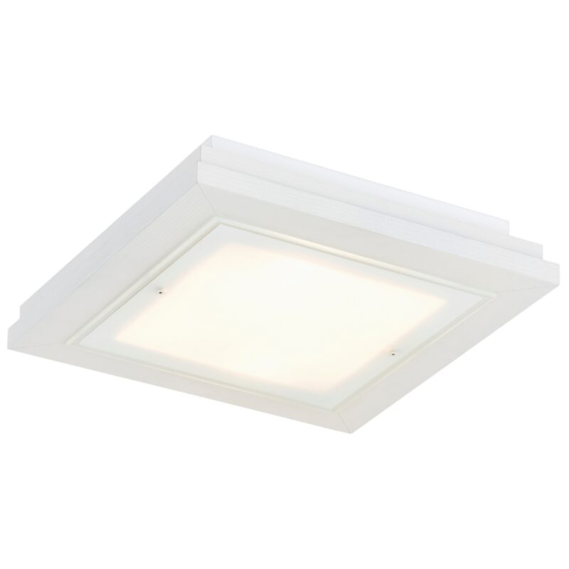 tayber small cream white flush ceiling light, 2 light, glass, wood, 32cm wide