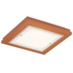 Tayber Small Terracotta Flush Ceiling Lamp, 2 Light, Glass, Wood, 32cm Wide