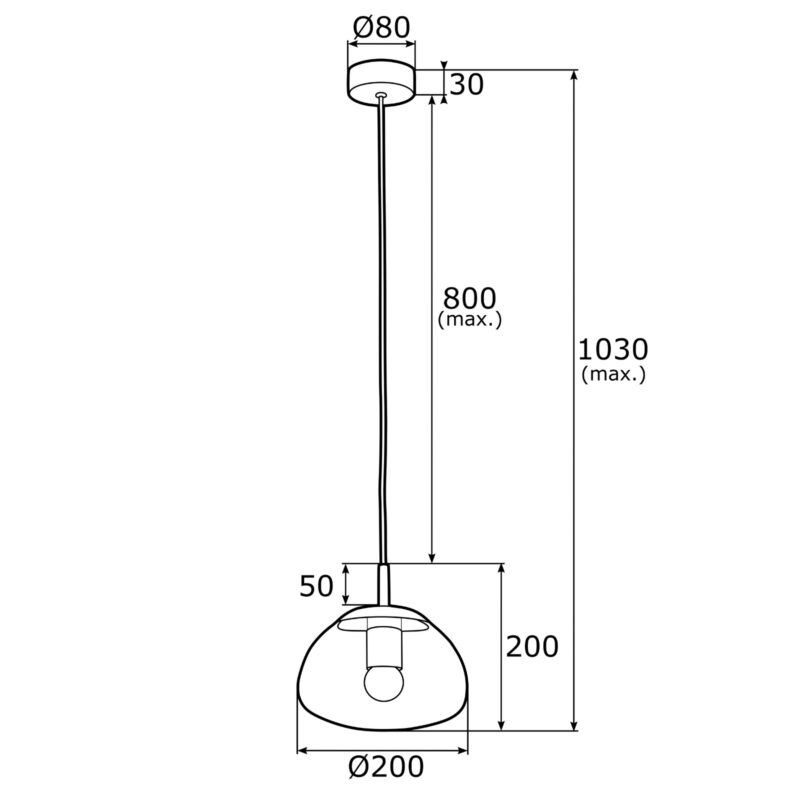 rini small pendant lamp, smoked glass, black, 20cm width