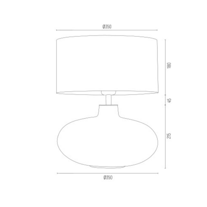 kwana table lamp, clear glass, white fabric shade, 35cm width