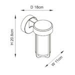 Technical drawing of ip44 wall light, silver, led, die cast aluminium.