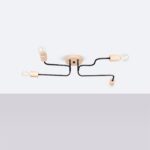 Thymbo 4 Light Wood Ceiling Light, Semi Flush, Black Metal, 75cm Length