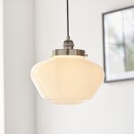 Poro Pendant Light, Polished Nickel, Opal Glass, 30cm