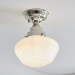 Poro Ceiling Lamp, Semi Flush, Bright Nickel, Opal Glass, 25cm