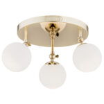 Tina IP44 Brass Ceiling Lamp, 3 Light, Opal Glass Globes, 35cm Wide