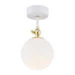 Tina 1 Light Ceiling Lamp, White & Brass, Opal Glass Globe, 12cm Width