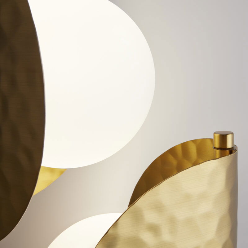 tropic left wall lamp, brass, 2 light, metal, opal glass, 21.5cm wide