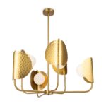 Tropic 6 Light Chandelier, Brass, Metal, Opal Glass, 65.7cm Wide