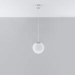 Hugo 20cm Globe Pendant Lamp, Polished Chrome Metal, White Glass, 1 Light