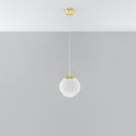 Hugo 20cm Globe Pendant Lamp, Gold Metal Suspension, White Glass, 1 Lamp