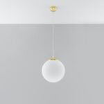 Hugo 30cm Globe Pendant Light, Gold Metal Suspension, White Glass, 1 Light