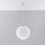 Hugo 40cm Globe Pendant Lamp, Polished Chrome Metal, White Glass, 1 Light