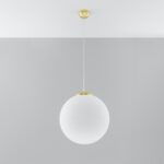Hugo 40cm Globe Pendant Lamp, Gold Metal Suspension, White Glass, 1 Light
