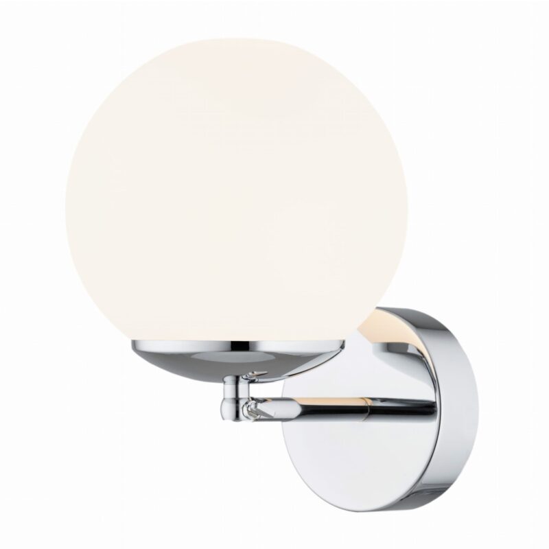 elite ip44 single wall lamp, opal glass, chrome, 15cm width
