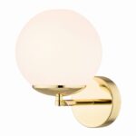 Elite IP44 Brass Single Wall Lamp, Opal Glass, 15cm Width
