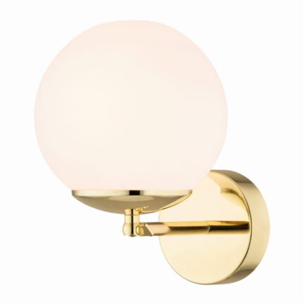 elite ip44 brass single wall lamp, opal glass, 15cm width