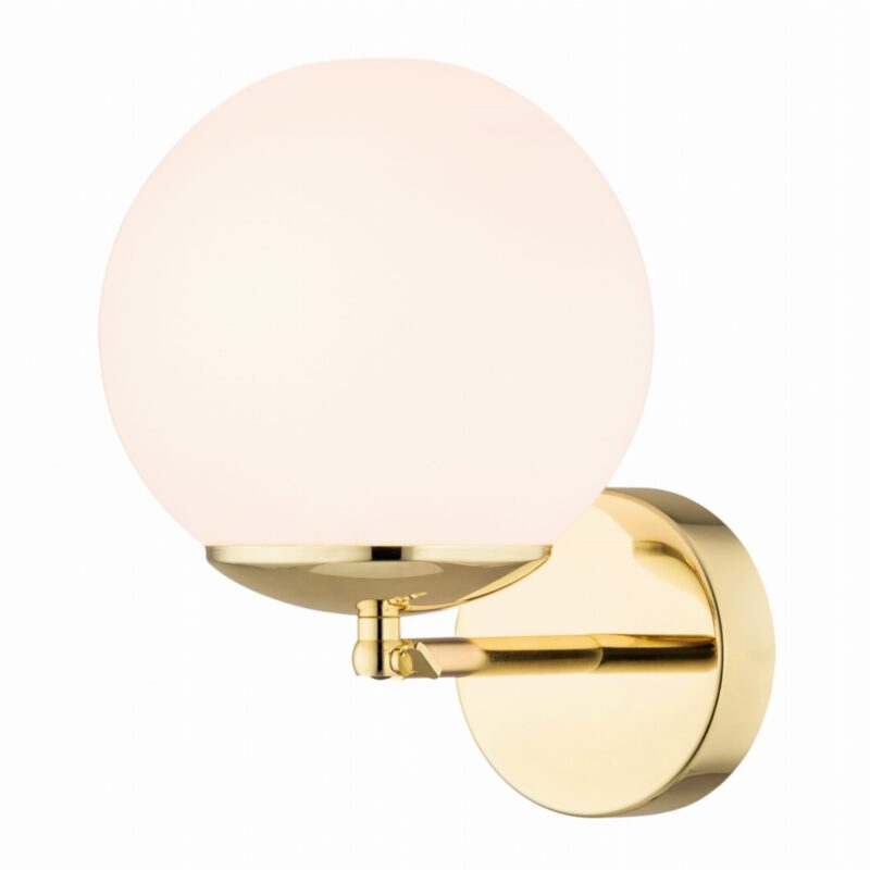 elite ip44 brass single wall lamp, opal glass, 15cm width