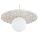 Bolu Ceramic Disc IP44 Pendant Lamp, Cream & Cobalt Navy Blue, Opal Glass, 30cm Diameter