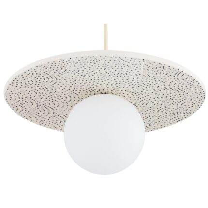 bolu ceramic disc pendant lamp, cream & cobalt navy blue, opal glass, 30cm diameter