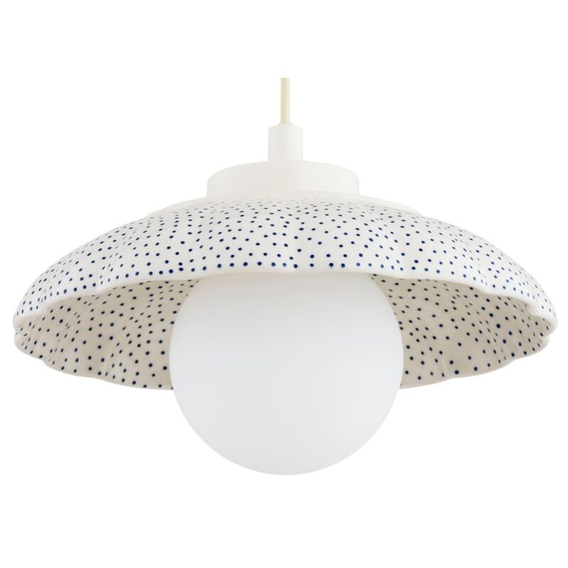 bolu ceramic dome pendant lamp, cream & cobalt navy blue, opal glass, 28cm diameter