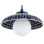 Bolu Ceramic Dome IP44 Pendant Lamp, Deep Cobalt Blue, Opal Matt Glass, 28cm Diameter