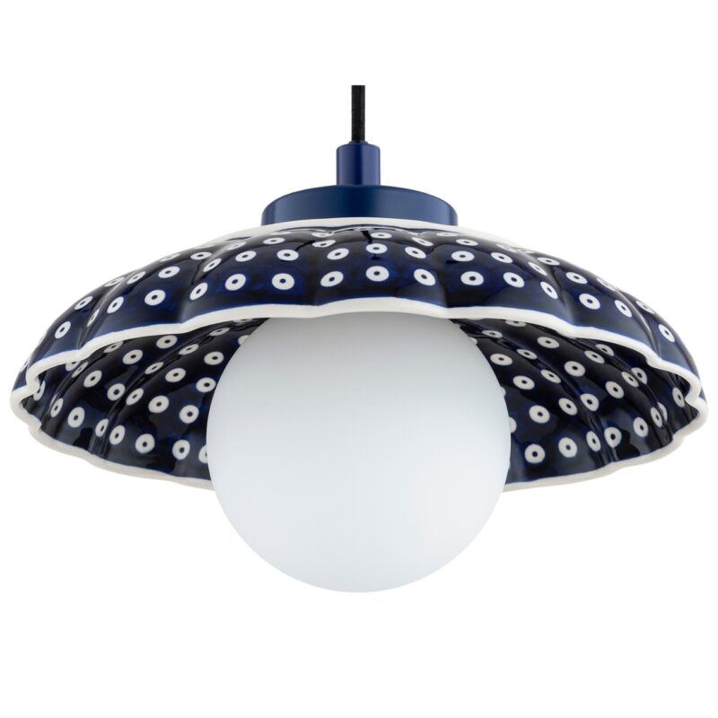 bolu ceramic dome pendant lamp, deep cobalt blue, opal matt glass, 28cm diameter