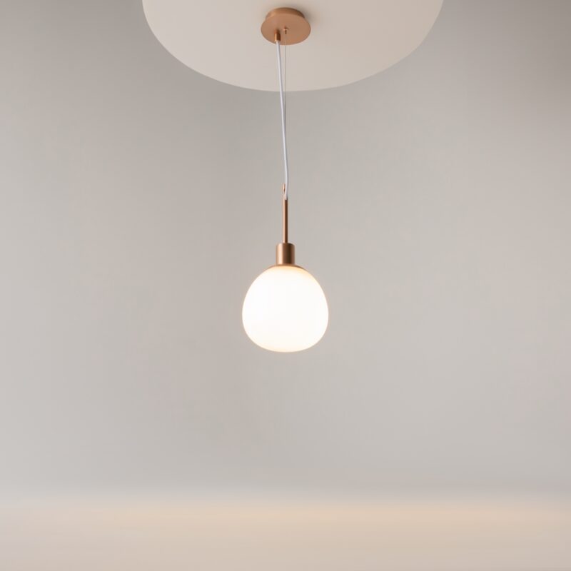 erich single pendant lamp, brass metal, opal glass, 15cm wide