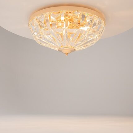 facet 4 lamp flush ceiling light, gold metal, crystal glass, 39.6cm wide