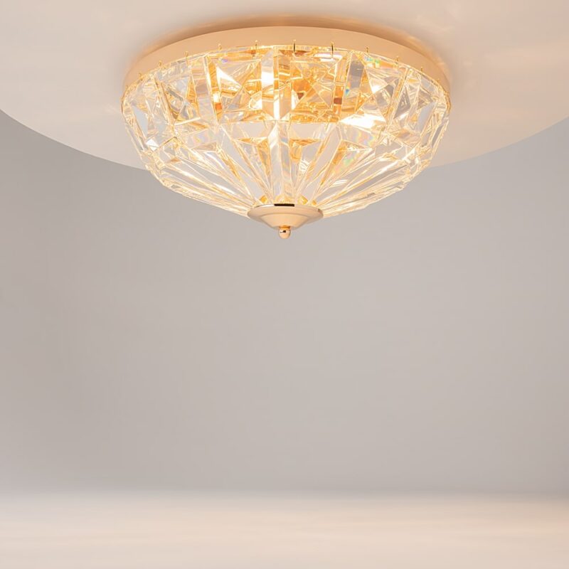 facet 4 lamp flush ceiling light, gold metal, crystal glass, 39.6cm wide
