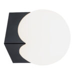 Ustin Globe Wall Light, Black, Opal Glass, 13.5cm Width