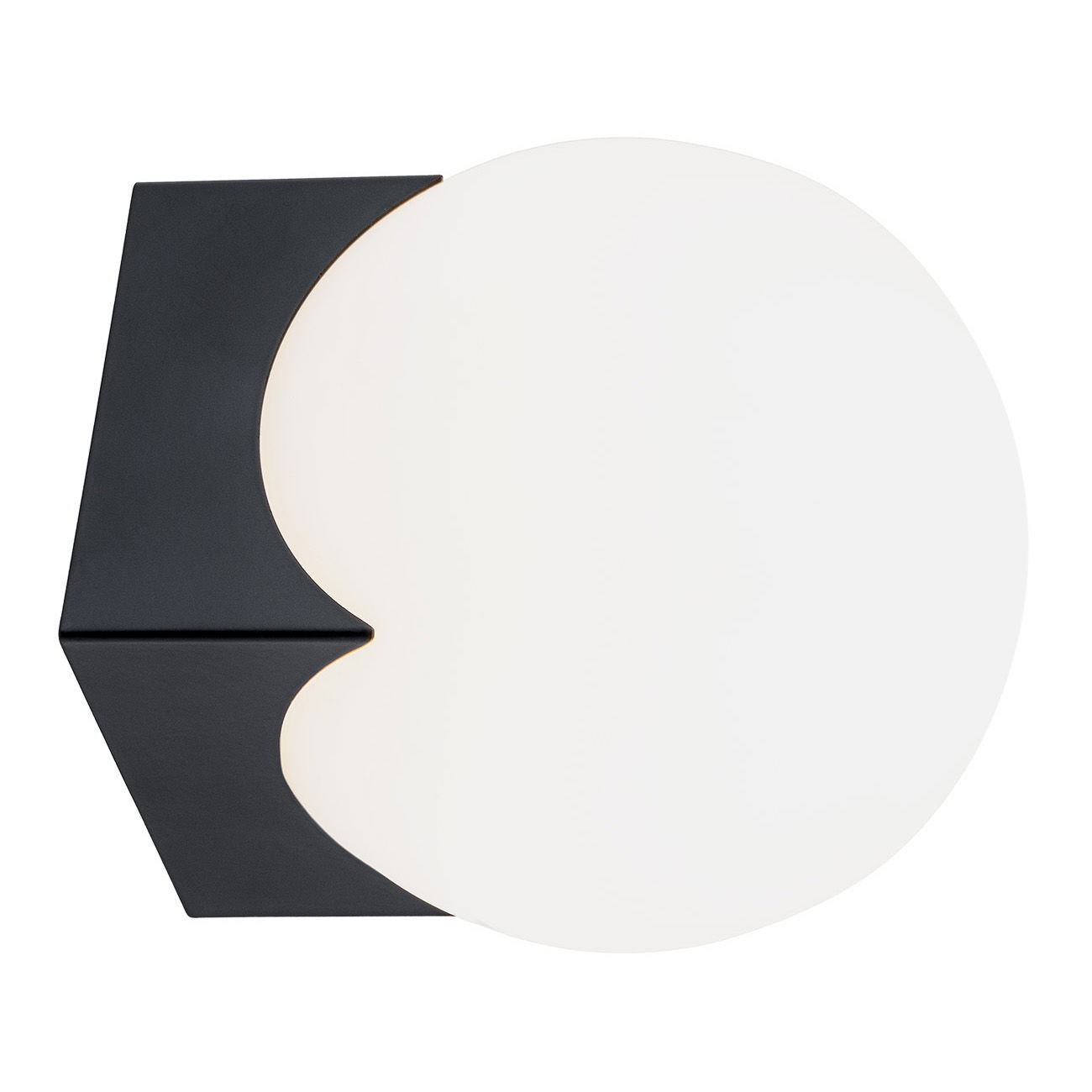 AL1U8Q9A1 - Main Image - Ustin Globe Wall Light, Black, Opal Black Ustin wall light with opal glass globe shade and hexagonal mounting plate.