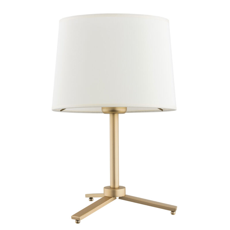 Gold Valino table lamp close-up showing cream fabric shade and gold stem details.