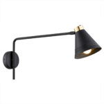 Valone Extended Swing Arm Wall Light, Black & Brass, 1 Lamp, 57cm Depth