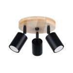 Veurdo 3 Lamp Round Spotlight, Wood Plate, Black Adjustable Shades, 33cm Width