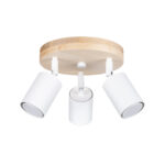 Veurdo Round Spotlight, 3 Light, Wood Plate, White Metal Adjustable Shades, 33cm Width